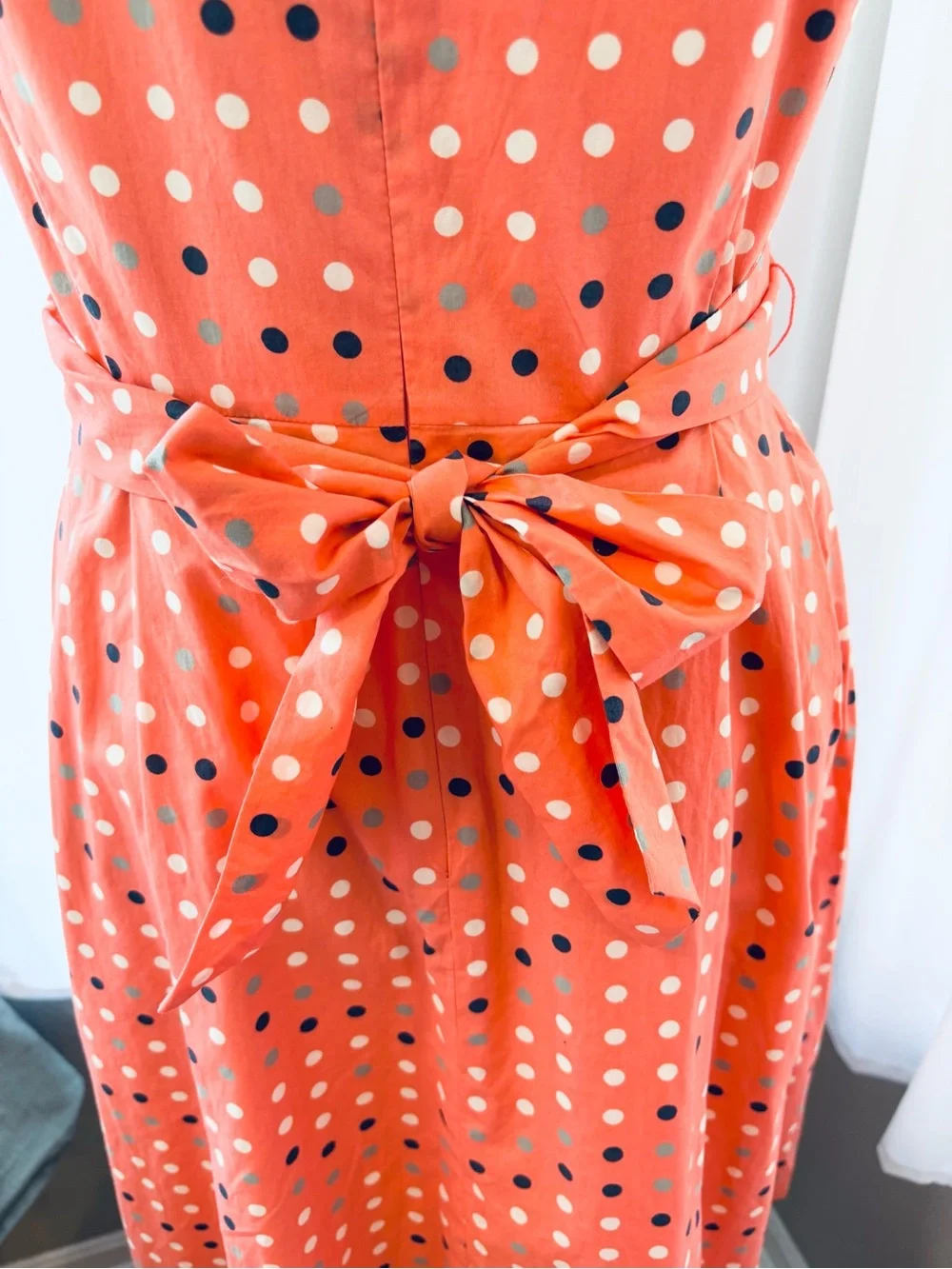 L.L. Bean Coral Polka Dot Sleeveless Retro Style Fit-and-Flare Dress - Picture 6 of 13